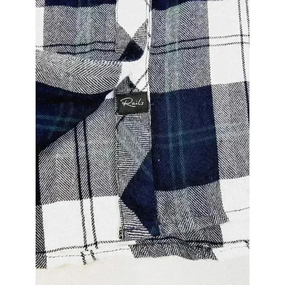 Rails Size XS Women's Black White Gray Check Green Trim Logo Tag Rayon L/S Shirt - Picture 6 of 12